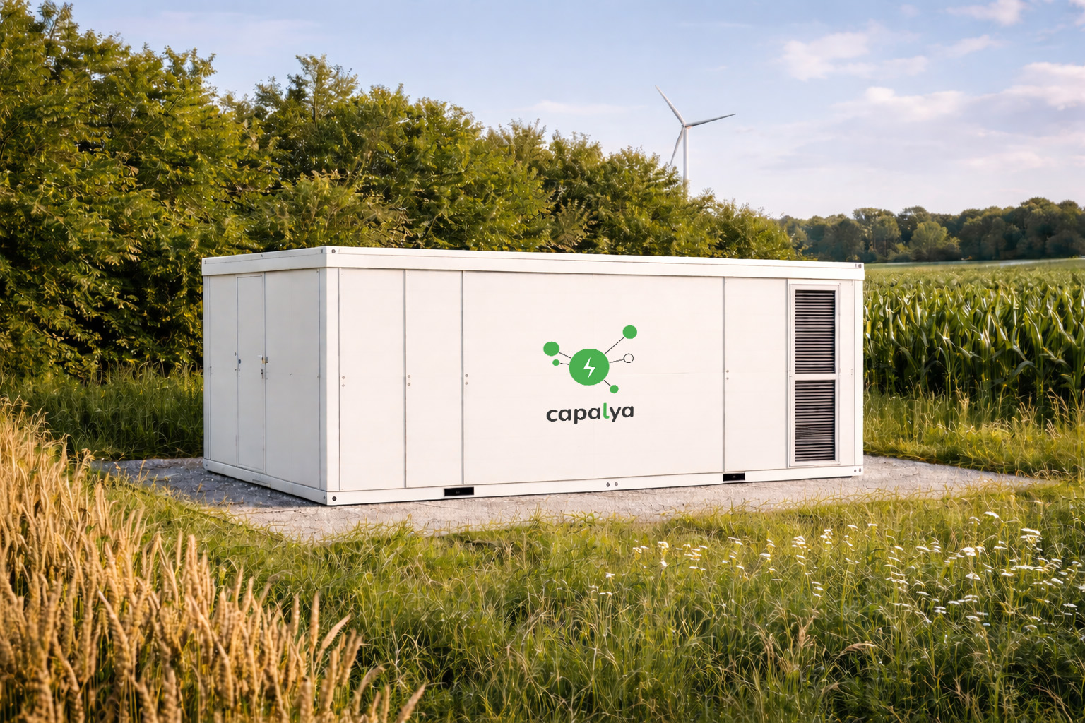Conteneur de stockage Capalya installé en milieu agricole